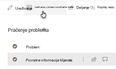 Uređivanje u prikazu koordinatne mreže