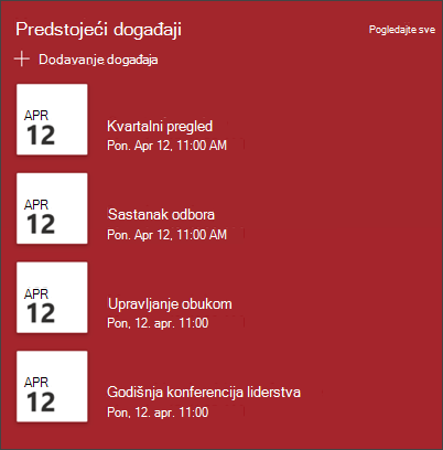 Snimak ekrana veb segmenta događaja