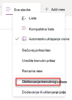 Snimak ekrana izbora stavke 