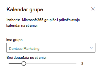 Odaberite koliko događaja želite da prikažete iz izabranog kalendara Microsoft 365 grupe.