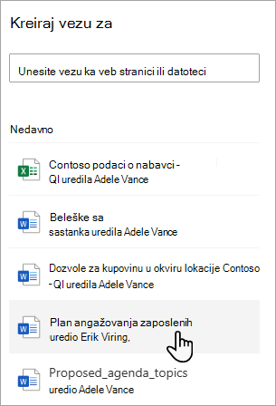 Snimak ekrana koji prikazuje nedavno korišćeni dokument izabran u biblioteci dokumenata.