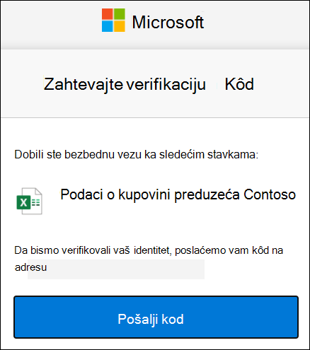 Prozor zahteva za kôd spoljnog deljenja usluge OneDrive