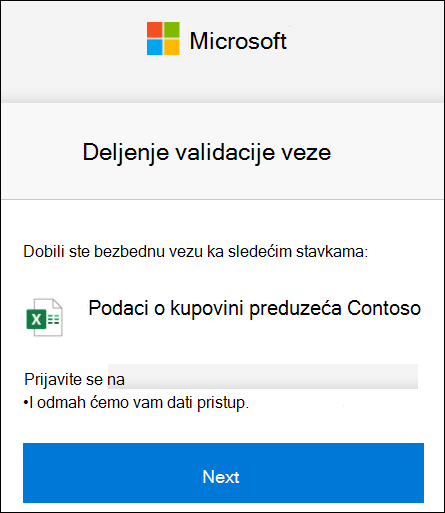 OneDrive spoljno deljenje Verifikacija veze za prijavljivanje.