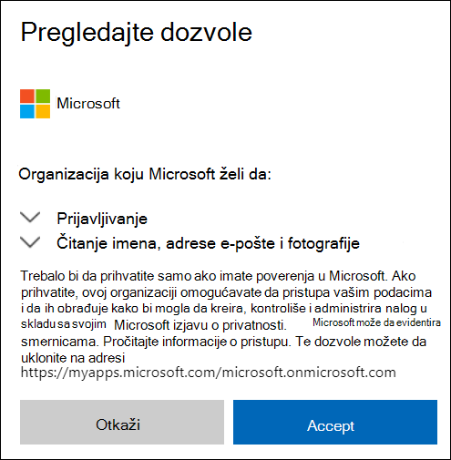 Prozor sa dozvolom za spoljno deljenje usluge OneDrive.
