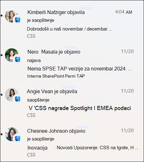 Snimak ekrana liste obaveštenja o vestima