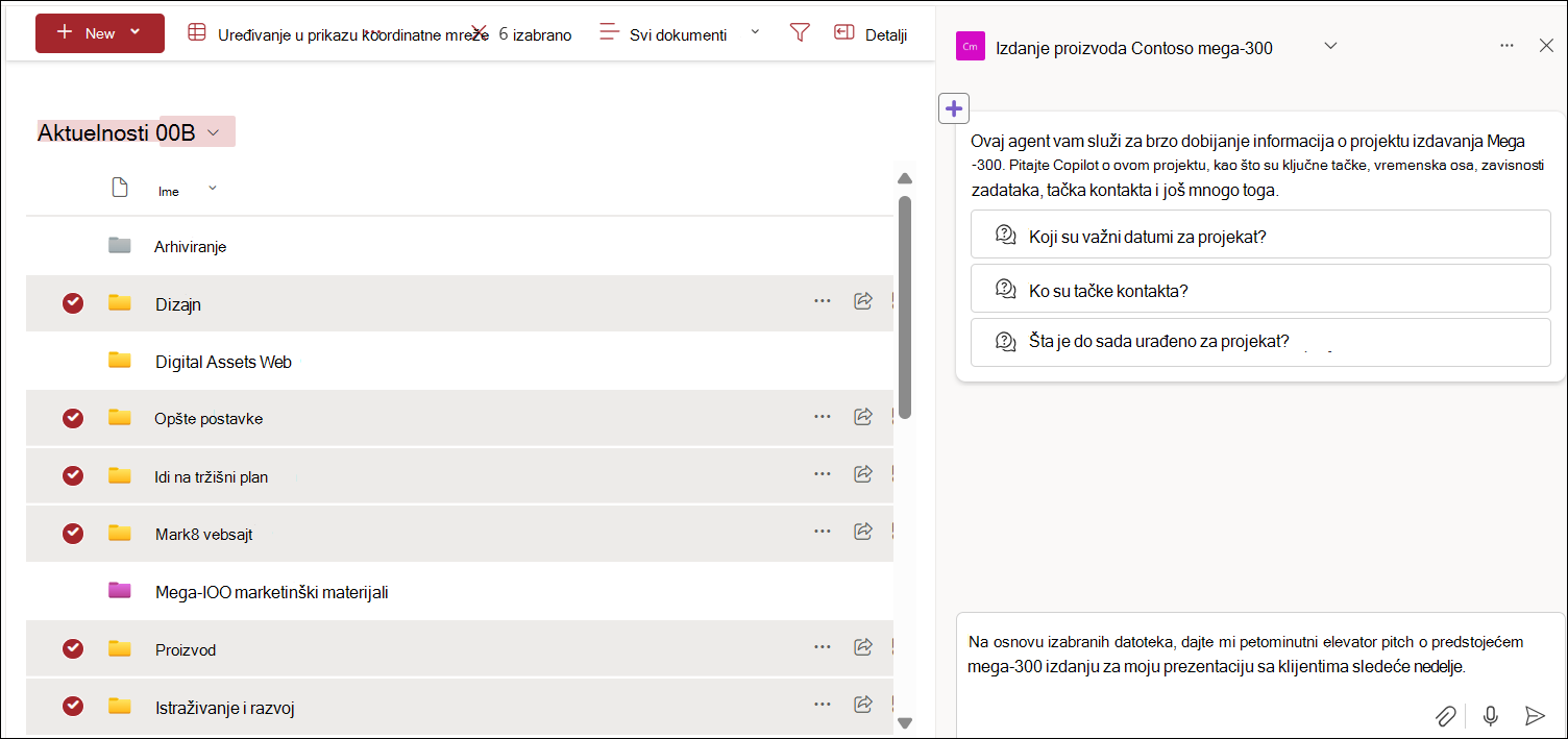 Snimak ekrana izbora datoteka iz biblioteke dokumenata za ćaskanje