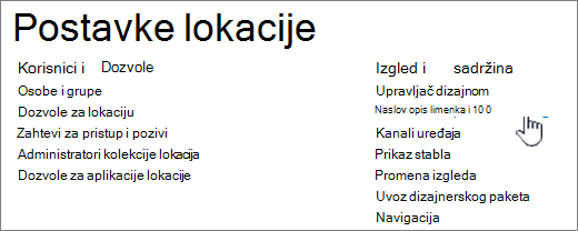 Postavke lokacije sa izabranim naslovom, opisom, logotipom