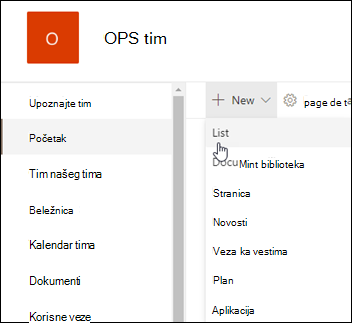 SharePoint nova lista