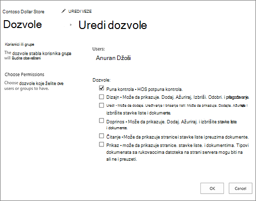 Change permisison levels in the permissions dialog