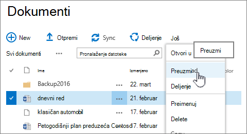 Opcija „Preuzimanja datoteka“