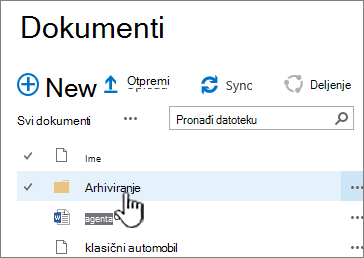 SharePoint 2016 biblioteka dokumenata sa istaknutom fasciklom