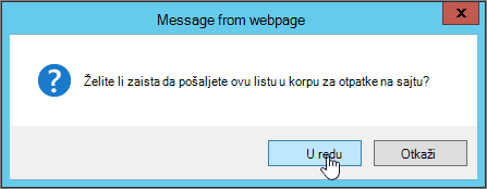 Dijalog za potvrdu brisanja liste sa markiranom stavkom 