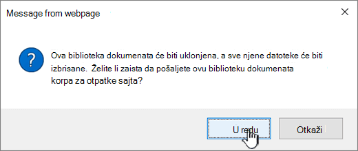 Confirmation dialog box when deleting a library