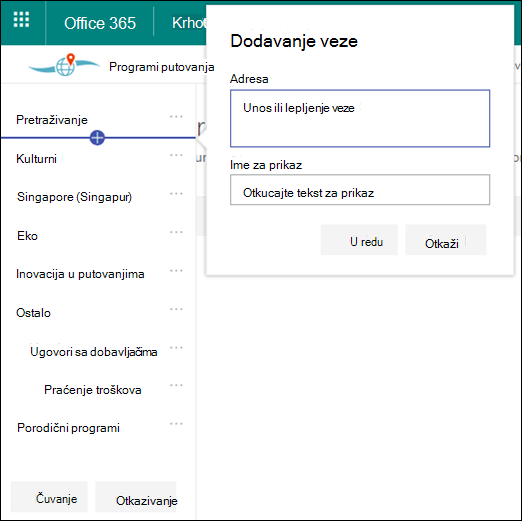 Uredi navigaciju SharePoint čvorišta