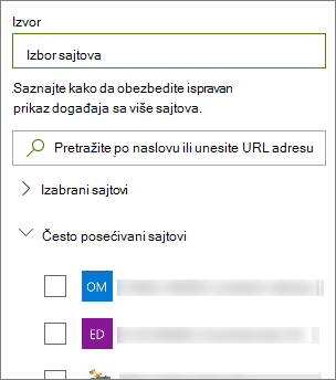 Izbor izvora za događaje
