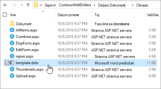 Fascikla obrasca za skladištenje predložaka