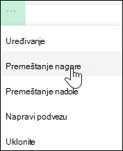 Premeštanje veze nagore ili nadole u meniju sa leve strane