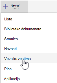 Izaberite vezu Vesti iz menija + Novo