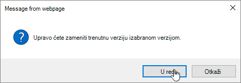 Vraćanje verzije u prethodno stanje Dijalog 