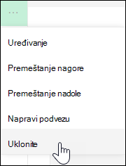 Uklanjanje veze iz menija sa leve strane