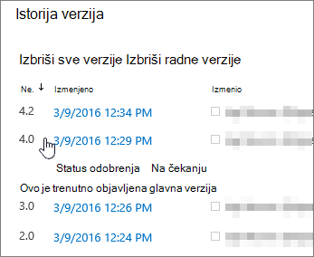 Istorija verzija sa jednom izbrisanom međuverzijom