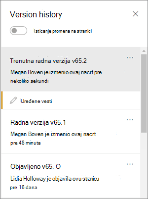 Version history pane