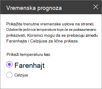 Okno sa alatkama za vremensku prognozu
