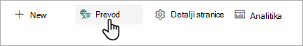 Snimak ekrana koji prikazuje odakle da započnete prevod SharePoint stranice.