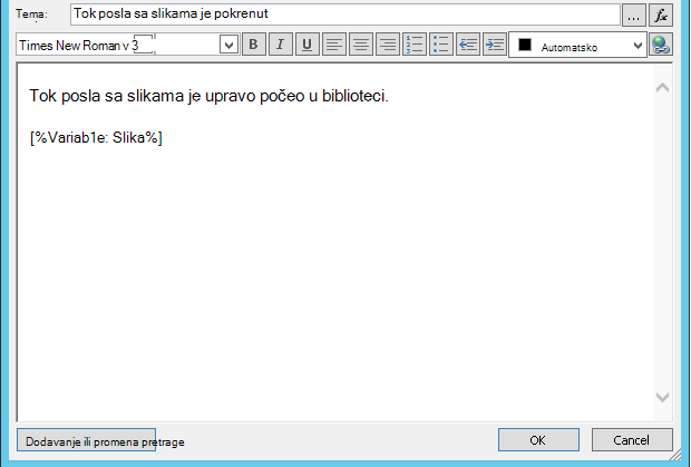 Tok posla e-poruke za telo poruke sa slikom