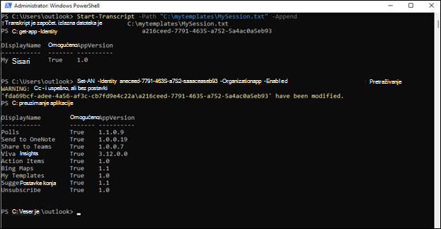 Administrator prozora programa PowerShell za Outlook