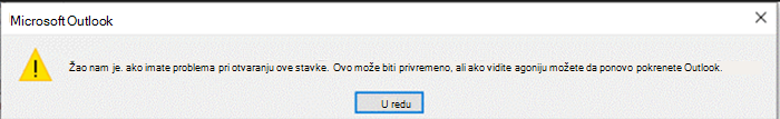 Snimak ekrana Outlook greške