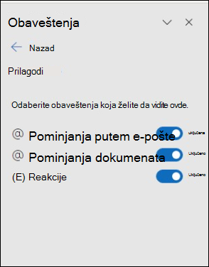Okno sa postavkama obaveštenja programa Outlook