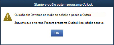 Quickbooks desktop ne može da pošalje e-poštu u programu Outlook greška