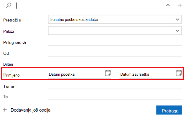 Snimak filtera za pretragu
