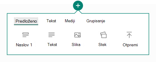 Vrstu sadržaja koju želite da dodate