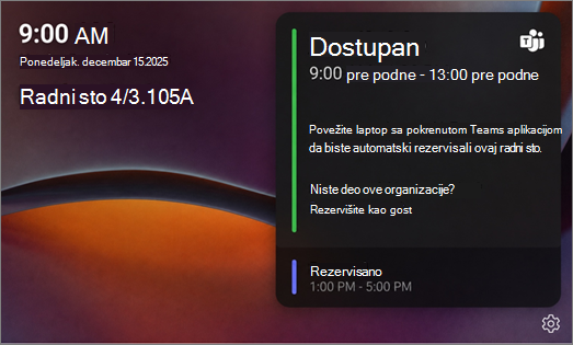 Ekran dostupnosti Desk Hub