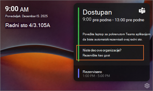 Ekran desk čvorišta koji prikazuje rezervisano umesto imena jer je gost 