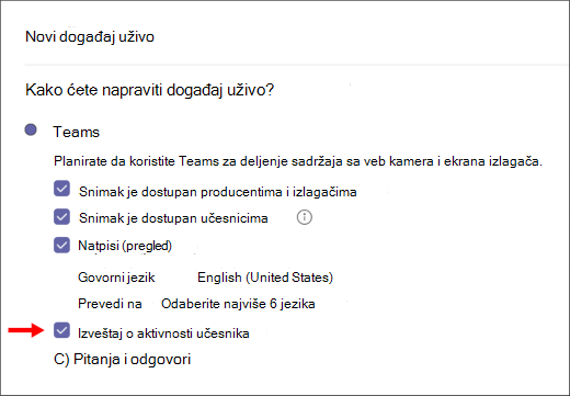 Attendee engagement report checkbox screen