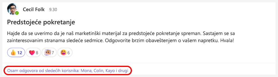 Crveno polje ističe vezu ispod objave.