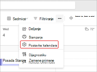 Snimak ekrana koji ističe postavke kalendara u Teams kalendaru.