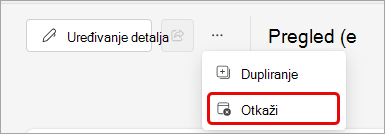 Snimak ekrana otkazivanja Teams događaja