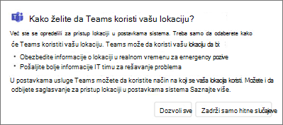 Lokacija saglasnosti Metod aplikacije Teams