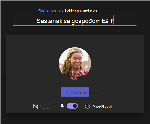 Snimak ekrana otvaranja ekrana kada predavač započne sastanak u usluzi Microsoft Teams za obrazovanje.