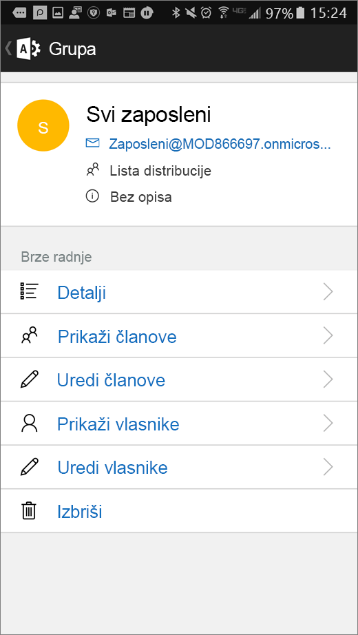 Izaberite grupu u aplikaciji Office 365 administracija da biste uredili detalje kao što su članstvo ili vlasnici.
