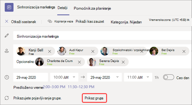Slika koja prikazuje gde se grupe prikaza nalaze u sinhronizaciji marketinga
