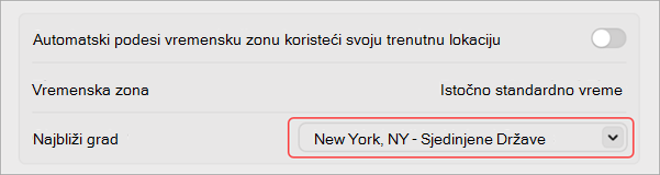 Postavke za promenu vremenske zone u operativnom sistemu MacOS