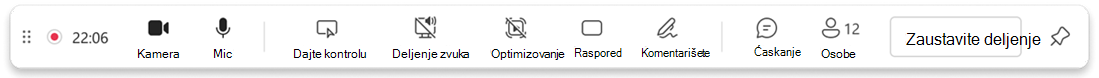 Snimak ekrana trake sa alatkama izlagača.