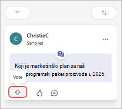 Teams poruka sa dugmetom za glasanje i strelicom nagore.