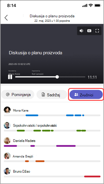 Prikažite govornike u podsetniku Teams sastanka.