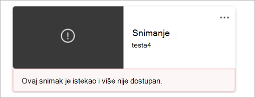 Snimak ekrana koji prikazuje čičak snimaka koji ukazuje na to da je snimak trajno izbrisan.